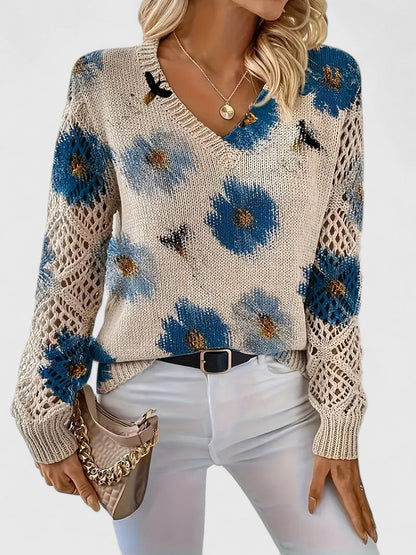 Jersey De Manga Larga Con Motivo Floral Y Cuello En V Para Mujer | Ideal Para Uso Diario