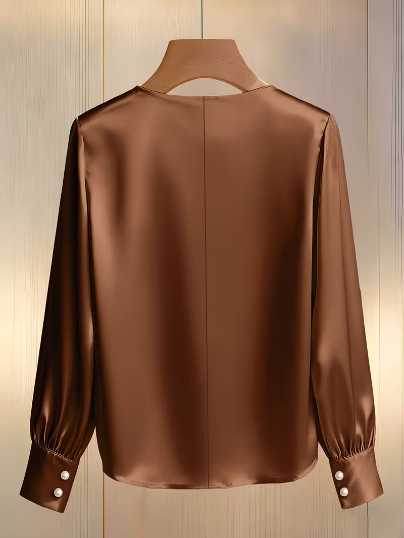 Camisa con Mangas Largas y Detalles de Perlas para Mujeres | Ideal para Trabajo y Ocasiones Especiales