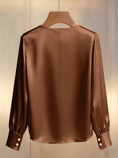 Camisa con Mangas Largas y Detalles de Perlas para Mujeres | Ideal para Trabajo y Ocasiones Especiales