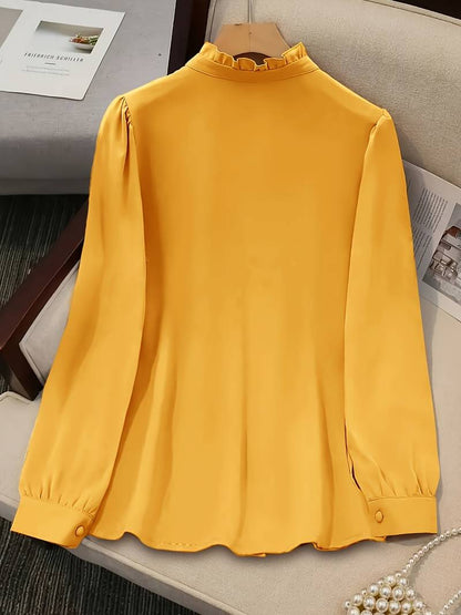 Camisa con Volantes Decorativos y Cuello Alto para Mujer | Ideal para Uso Diario o Entornos Profesionales