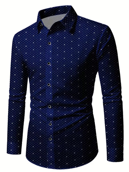Camisa de Manga Larga con Motivo Microimpreso y Cuello Clásico para Hombre | Ideal para Uso Diario y Contextos Formales