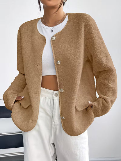 Chaqueta Con Cuello Redondo Y Cierre De Botones Para Mujer | Ideal Para Oficina Y Uso Diario