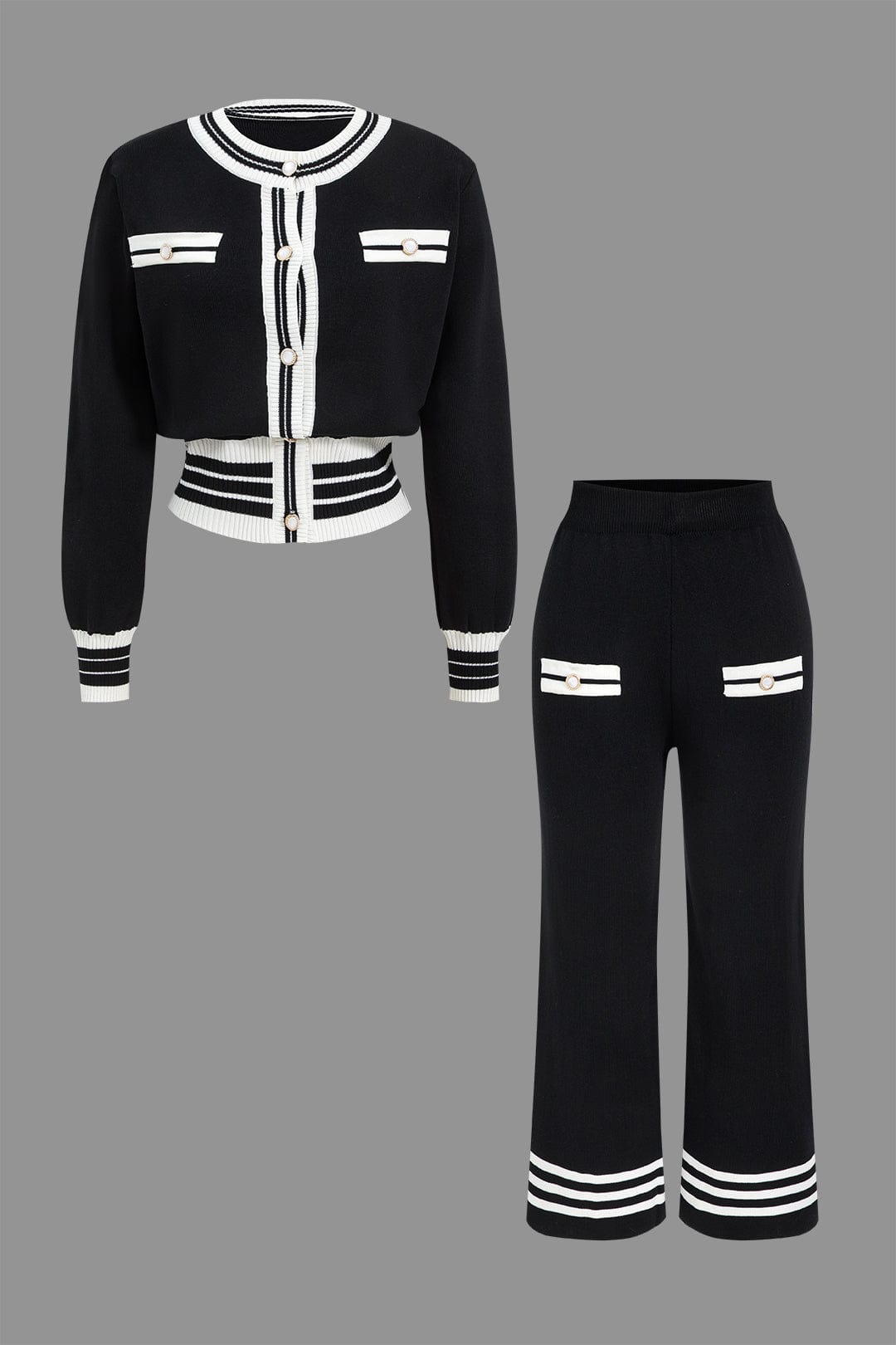 Conjunto De Dos Piezas Para Mujer Con Cárdigan Corto Y Pantalón Amplio | Ideal Para Uso Diario Y Trabajo