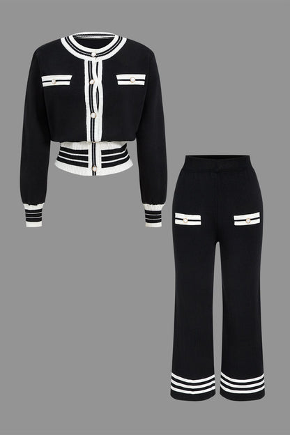 Conjunto De Dos Piezas Para Mujer Con Cárdigan Corto Y Pantalón Amplio | Ideal Para Uso Diario Y Trabajo