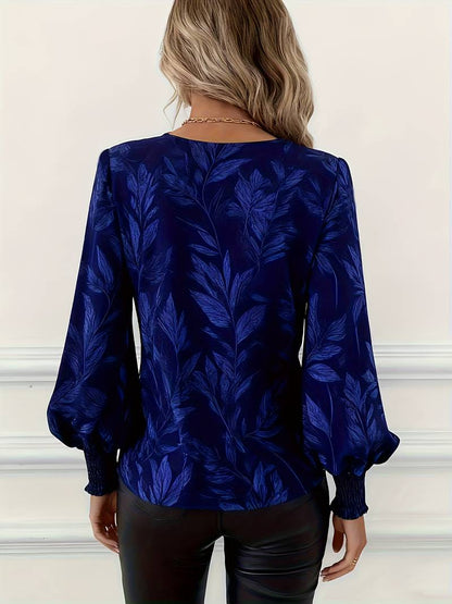 Blusa de Mangas Largas con Motivo de Hojas para Mujeres | Ideal para Uso Diario y Profesional