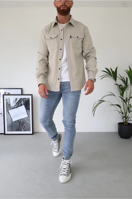 Sobrecamisa Con Bolsillos En El Pecho Y Cierre Abotonado Para Hombre | Ideal Para Uso Diario