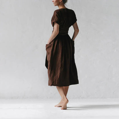 Vestido Cruzado con Manga Corta y Cinturón Ajustable para Mujer | Ideal para Uso Diario