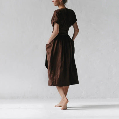 Vestido Midi Cruzado con Lazo Ajustable para Mujer | Ideal para Uso Diario