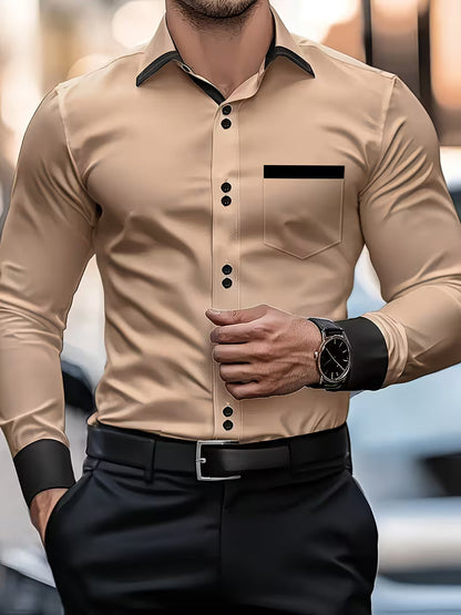 Camisa De Manga Larga Con Cierre De Botones Para Hombre | Ideal Para Uso Profesional Y Social
