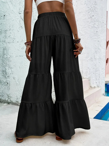 Pantalón de Pierna Ancha con Dobladillo con Volantes para Mujer | Ideal para Uso Diario y Salidas