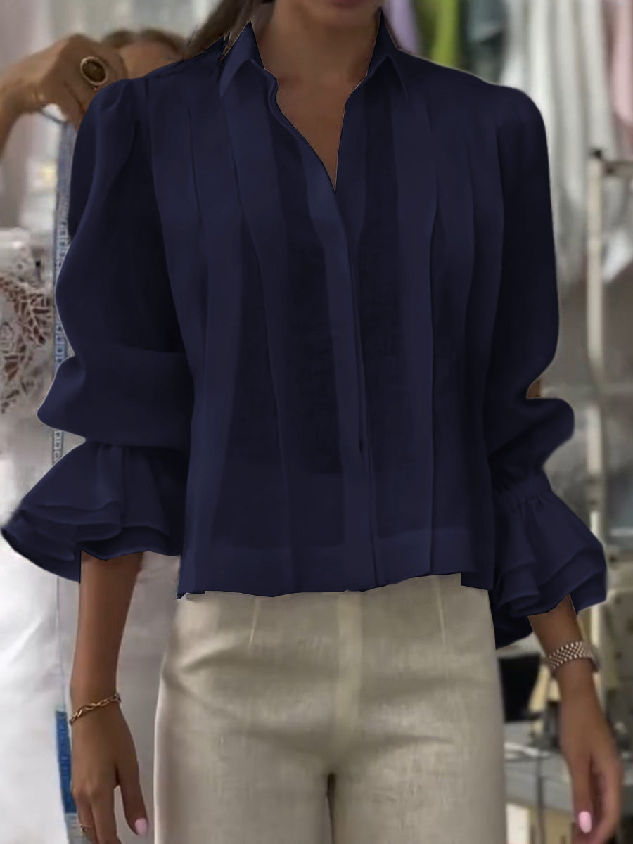 Blusa Corta con Pliegues Verticales y Mangas Abullonadas para Mujeres | Ideal para Uso Diario y Actividades Informales