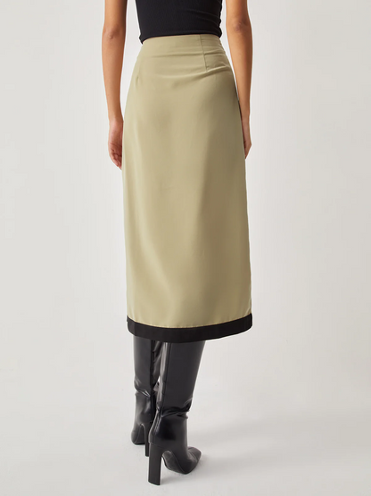 Falda Midi Cruzada Bicolor con Cierre de Lazo para Mujer | Ideal para Trabajo y Noche
