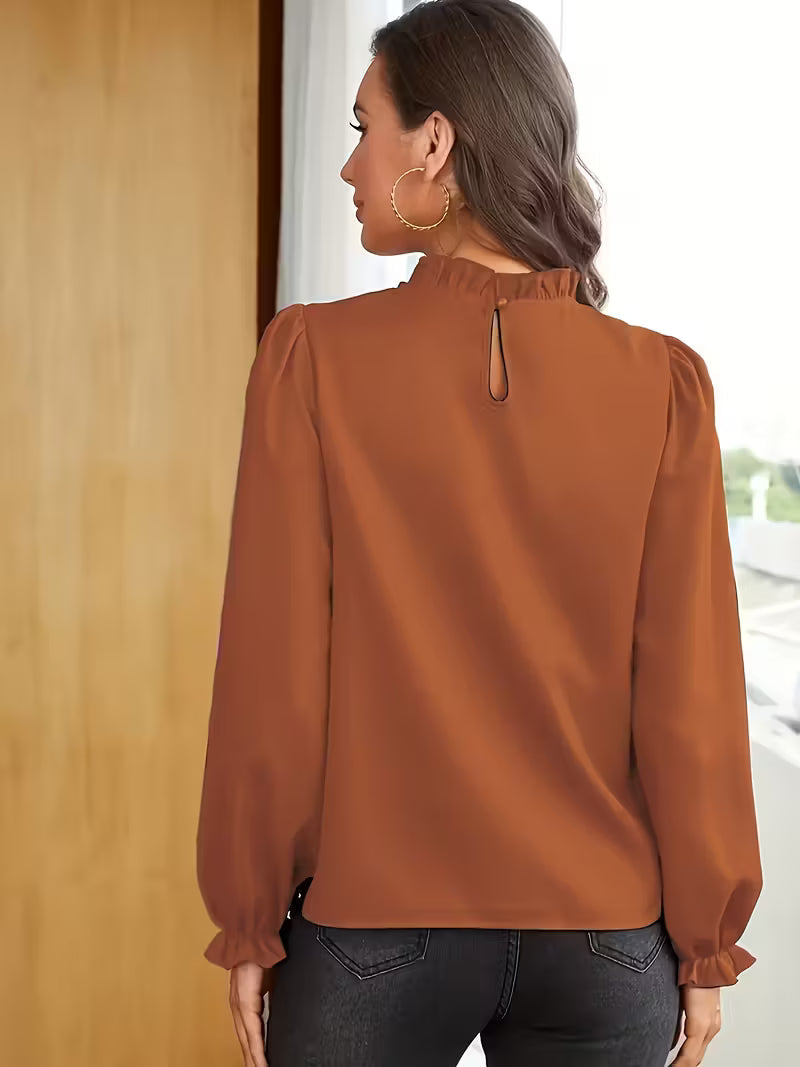 Blusa con Cuello Volanteado y Mangas Abullonadas para Mujeres | Ideal para Uso Diario y Ocasiones Informales