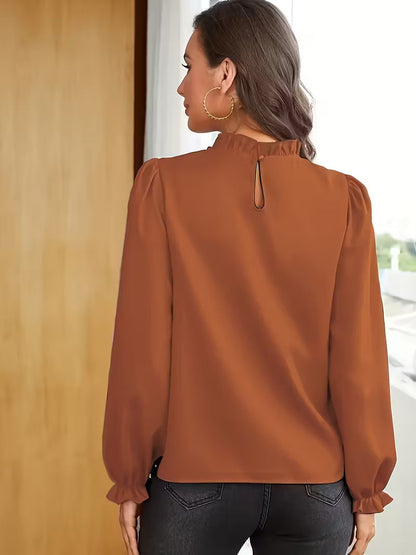 Blusa con Cuello Volanteado y Mangas Abullonadas para Mujeres | Ideal para Uso Diario y Ocasiones Informales