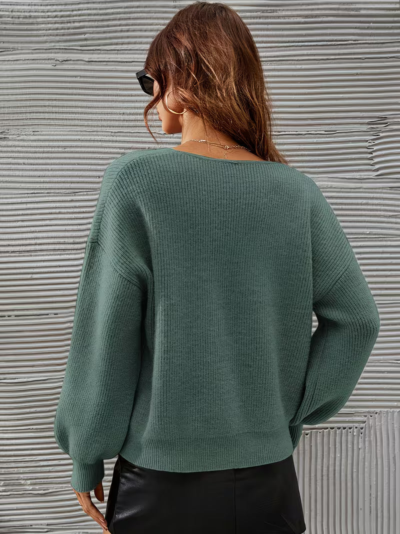Jersey Con Cuello En V Y Hombros Caídos Para Mujer | Ideal Para Uso Diario