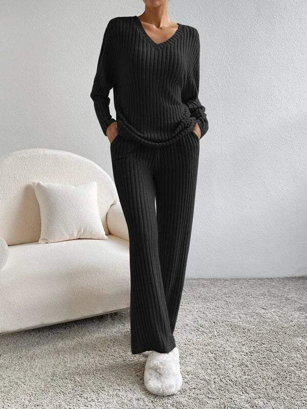 Conjunto de Top de Manga Larga y Pantalón de Corte Amplio para Mujer | Ideal para Uso Diario y Actividades Informales