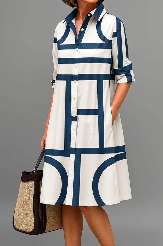 Vestido Camisero Midi Con Estampado Geométrico Para Mujer | Ideal Para Uso Diario Y Entornos Profesionales