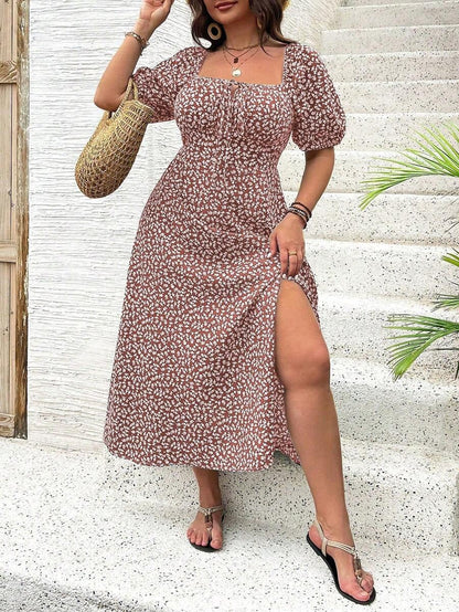 Vestido Midi Evasé Con Cuello Cuadrado Y Motivo Floral Para Mujer | Ideal Para Uso Veraniego Informal