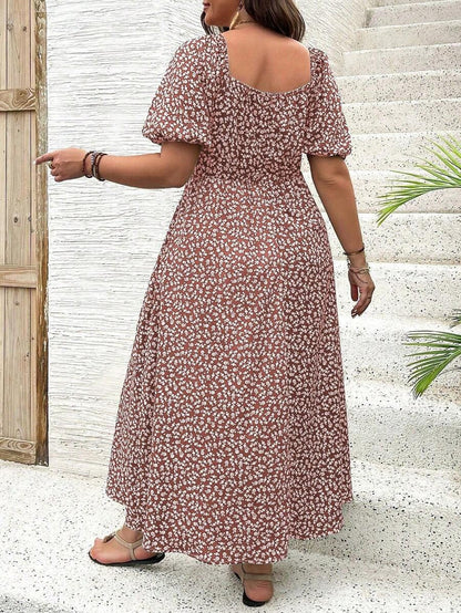 Vestido Midi Evasé Con Cuello Cuadrado Y Motivo Floral Para Mujer | Ideal Para Uso Veraniego Informal