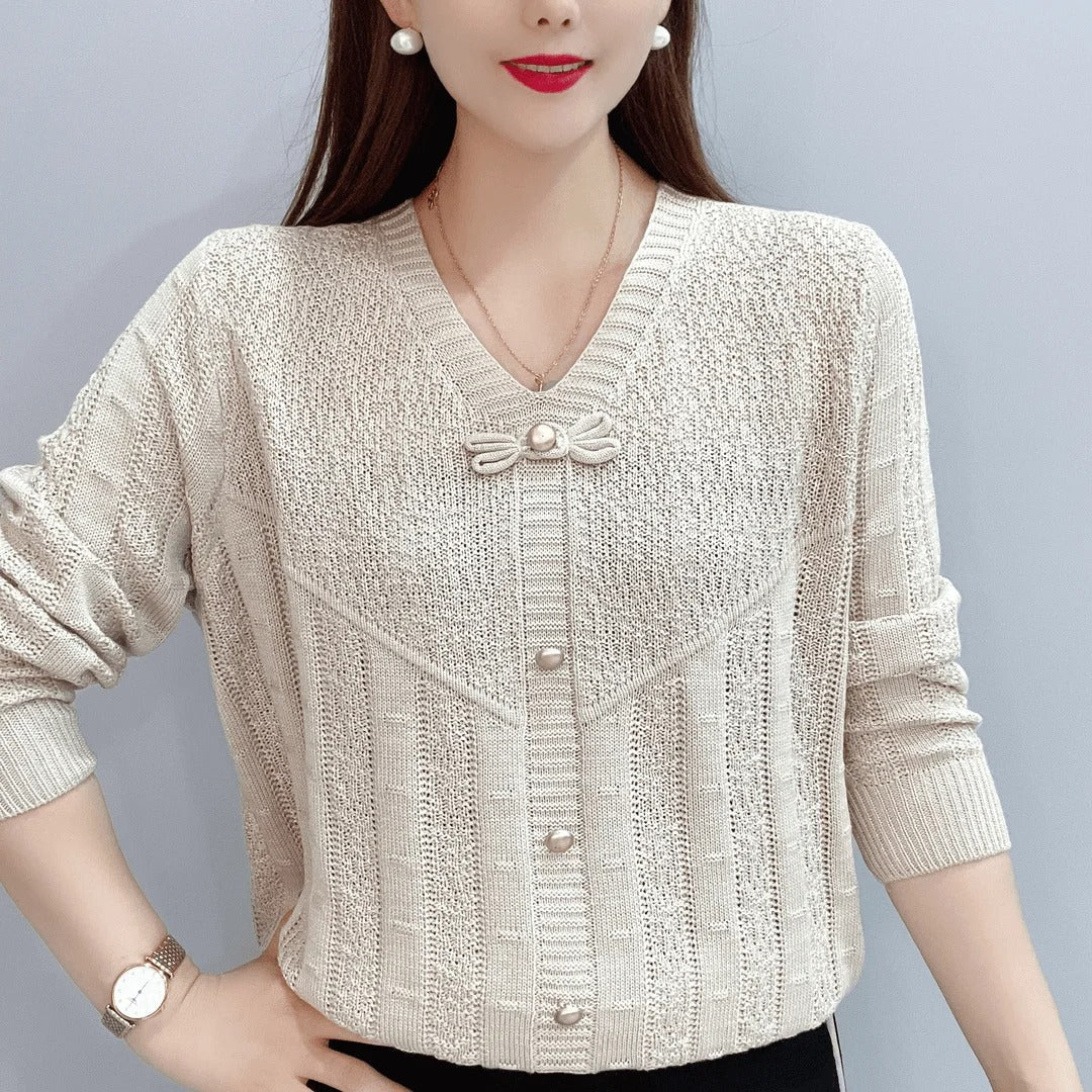 Jersey De Punto Calado Con Puños Y Dobladillo Acanalados Para Mujer | Ideal Para Uso Diario Y Todas Las Estaciones