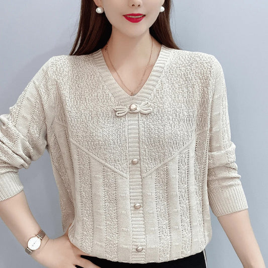 Jersey De Punto Calado Con Puños Y Dobladillo Acanalados Para Mujer | Ideal Para Uso Diario Y Todas Las Estaciones