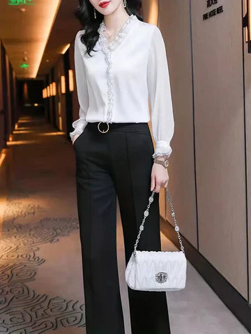 Blusa Con Volantes Y Mangas Largas Para Mujer | Ideal Para Uso Diario Y Eventos