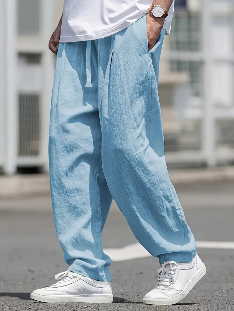Pantalón Casual de Corte Amplio con Cintura Elástica y Bolsillos Profundos para Hombre | Ideal para Uso Diario