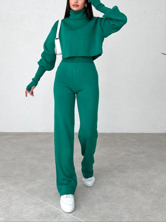 Conjunto de Top de Manga Larga y Pantalón de Corte Amplio para Mujer | Ideal para Uso Diario y Momentos en Casa