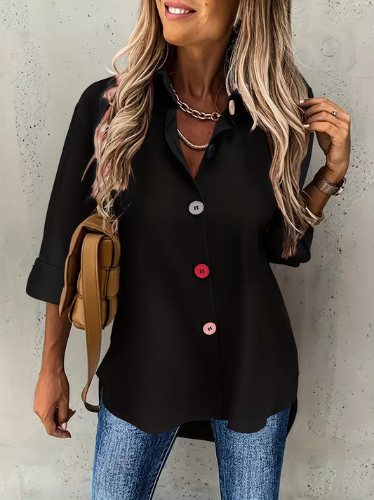 Camisa De Manga Larga Con Cuello Clásico Para Mujer | Ideal Para Uso Diario