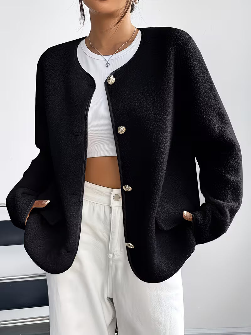 Chaqueta Con Cuello Redondo Y Cierre De Botones Para Mujer | Ideal Para Oficina Y Uso Diario