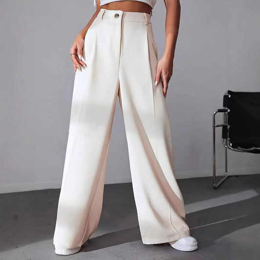 Pantalón De Pierna Ancha Con Pliegues Frontales Y Tiro Alto Para Mujer | Ideal Para Uso Profesional Y Diario