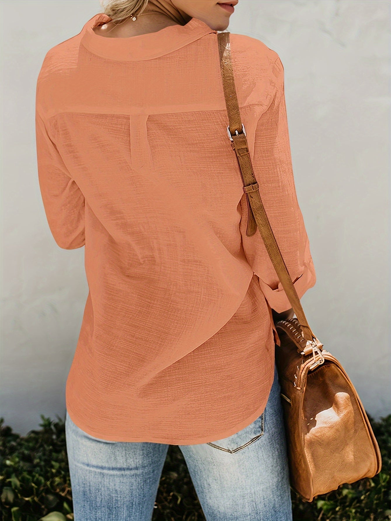 Blusa Con Escote En V, Cierre Con Botones Y Bolsillos Frontales Para Mujer | Ideal Para Uso Diario O Trabajo