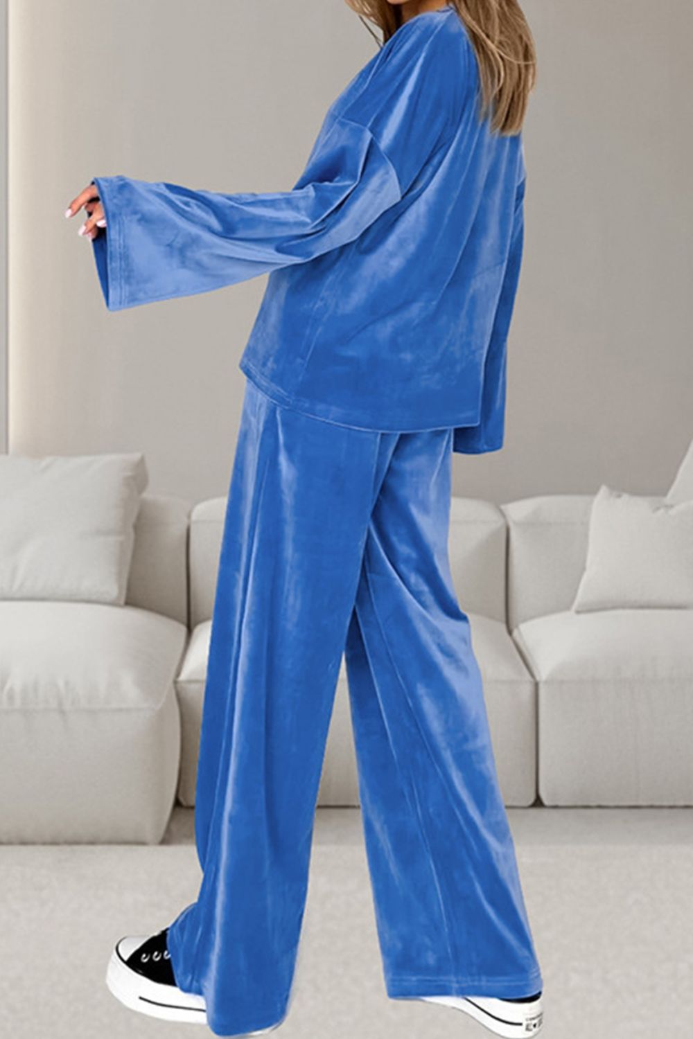 Conjunto De Dos Piezas con Top De Manga Larga y Pantalón con Cordon para Adultos | Ideal para Uso Diario