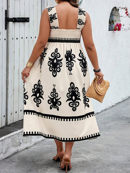 Vestido Midi Con Busto Fruncido Y Falda Evasé Para Mujer | Ideal Para Uso Diario Y Vacaciones