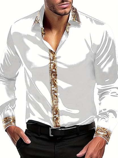 Camisa De Manga Larga Con Detalles Contrastados Y Diseño Patchwork Para Hombre | Ideal Para Ocasiones Formales Y Semi-Formales