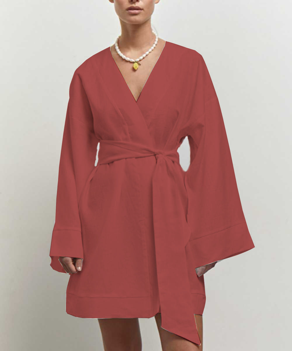 Vestido Corto Cruzado con Lazo Ajustable para Mujer | Ideal para Uso Diario