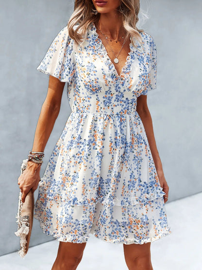 Vestido Corto con Estampado Floral y Corte Cruzado para Mujer | Ideal para Salidas de Verano y Actividades de Día