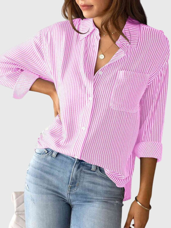 Camisa Con Cuello Estructurado Y Motivo A Rayas Para Hombre | Ideal Para Uso Profesional Y Diario