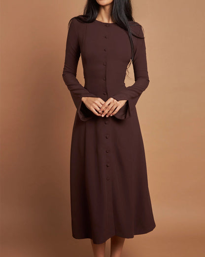 Vestido Midi con Botonadura Frontal y Cintura Entallada para Mujer | Ideal para Eventos Formales