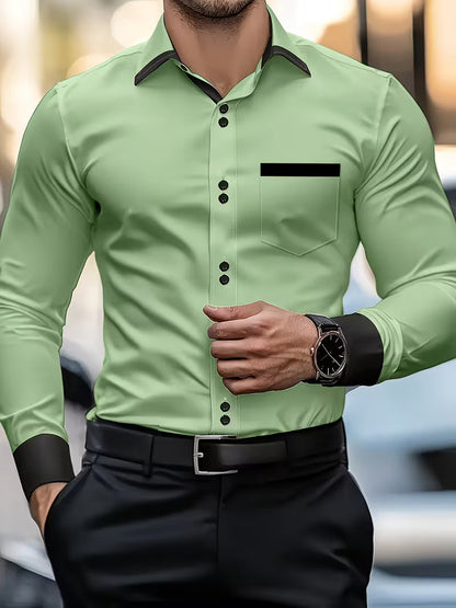 Camisa De Manga Larga Con Cierre De Botones Para Hombre | Ideal Para Uso Profesional Y Social