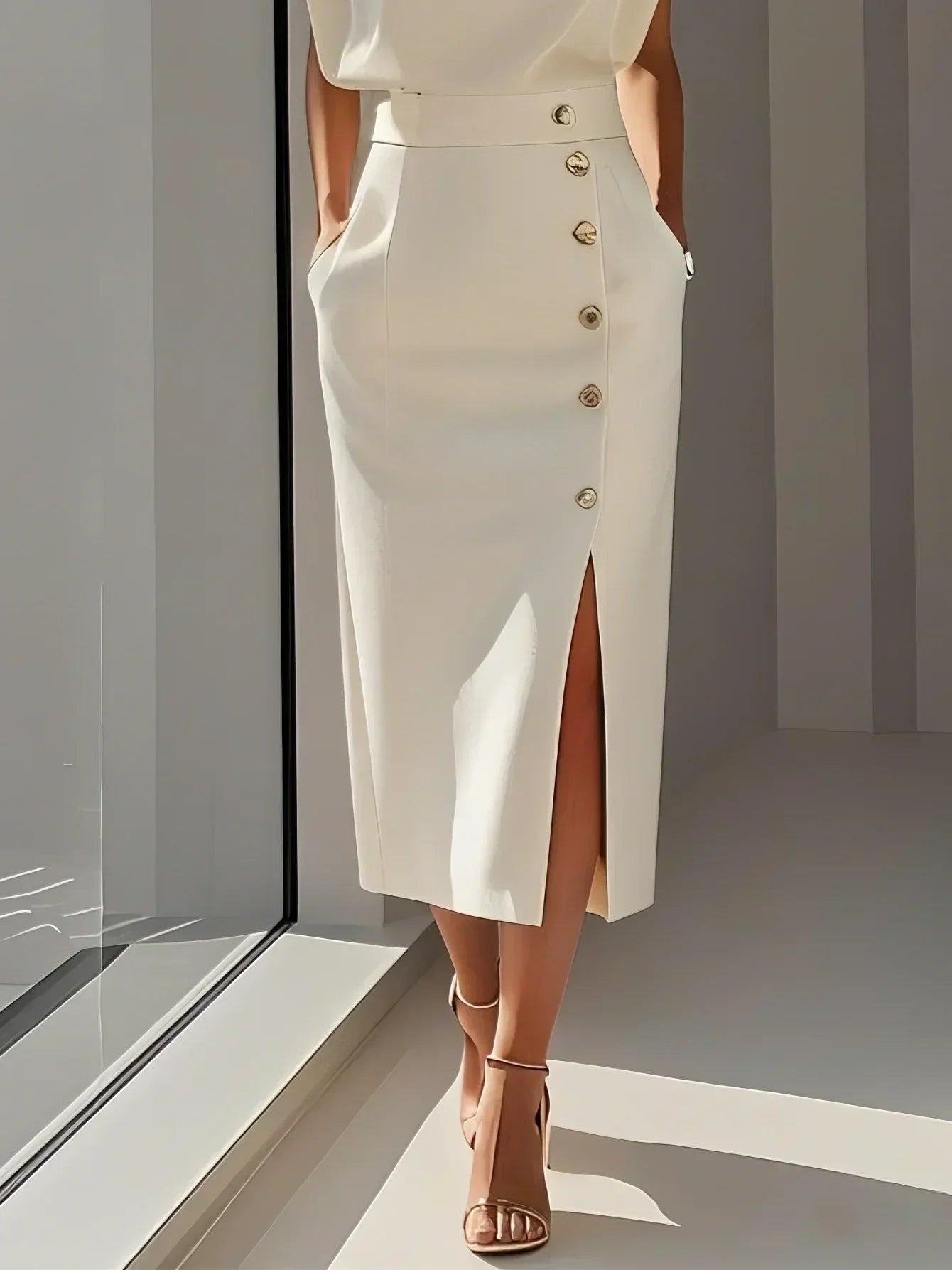Vestido Midi Sin Mangas Con Botones Frontales Para Mujer | Ideal Para Uso Diario Y Ocasiones