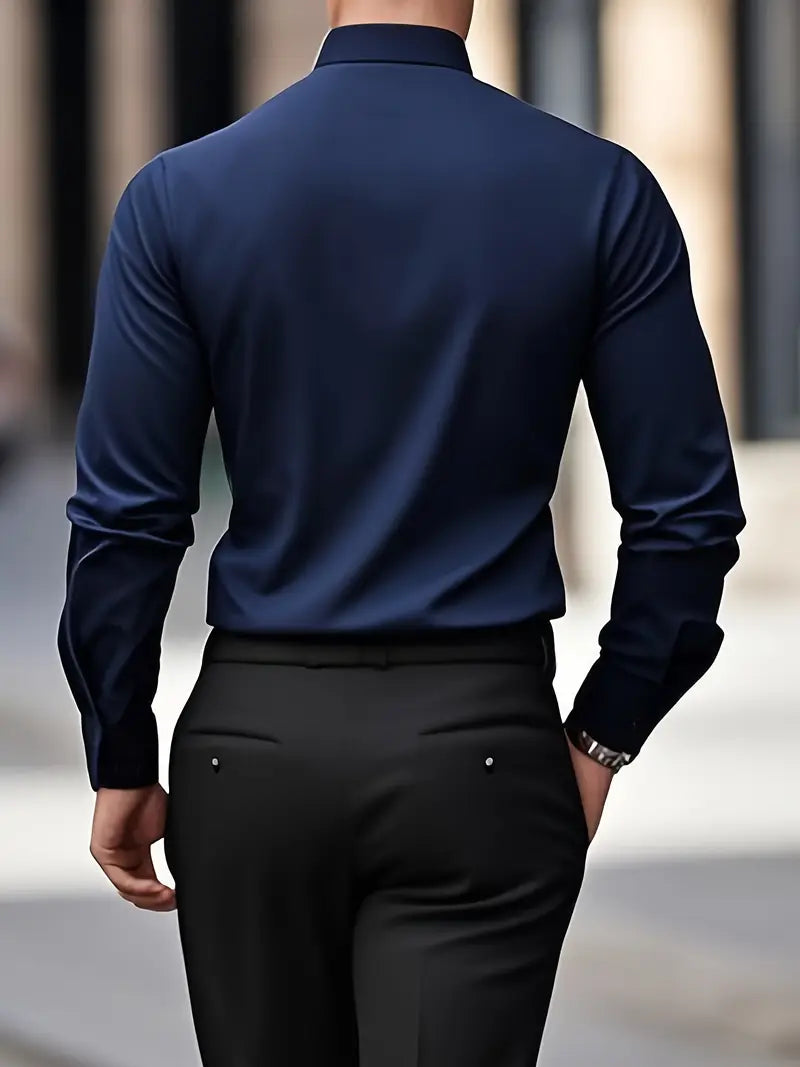 Camisa De Manga Larga Con Cierre De Botones Para Hombres | Ideal Para Uso Diario Y Ocasiones Formales