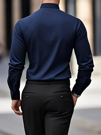 Camisa De Manga Larga Con Cierre De Botones Para Hombres | Ideal Para Uso Diario Y Ocasiones Formales