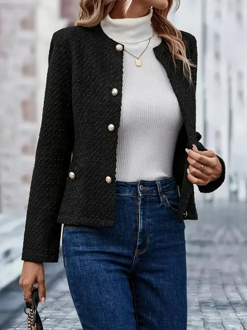 Chaqueta con Textura de Bucle y Cuello Redondo para Mujer | Ideal para Uso Diario o Entornos Profesionales