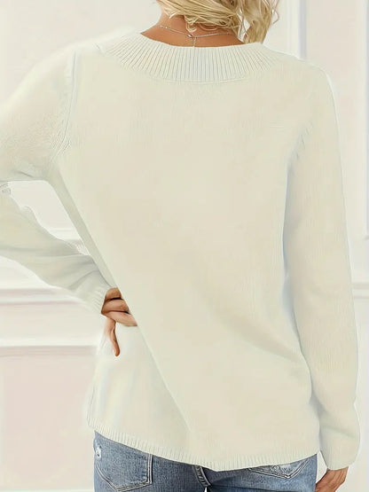 Jersey De Manga Larga Con Escote En V Y Detalle De Botones Para Mujer | Ideal Para Uso Diario Y Superposición