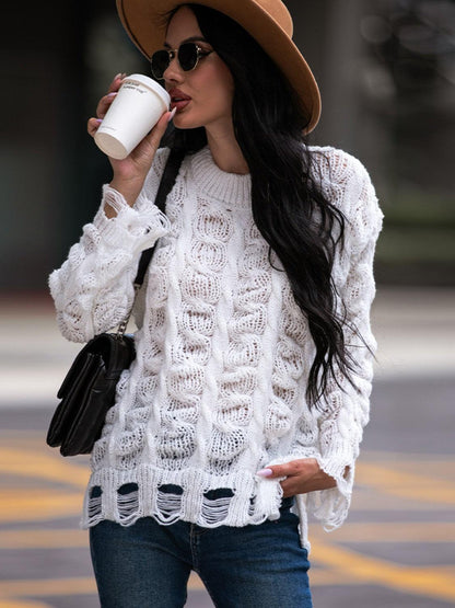 Suéter Ajouré Blanco Oversize Para Mujer | Ideal Para Uso Diario Y Salidas Informales