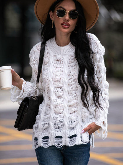 Suéter Ajouré Blanco Oversize Para Mujer | Ideal Para Uso Diario Y Salidas Informales