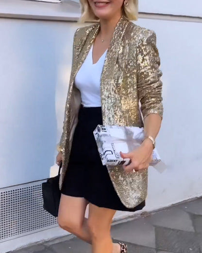 Chaqueta con Superficie de Lentejuelas y Cierre Frontal para Mujer | Ideal para Eventos o Celebraciones
