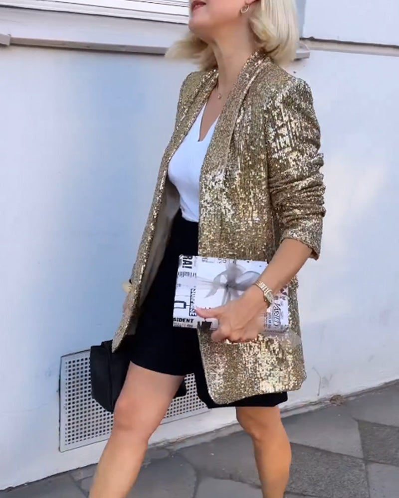 Chaqueta con Superficie de Lentejuelas y Cierre Frontal para Mujer | Ideal para Eventos o Celebraciones