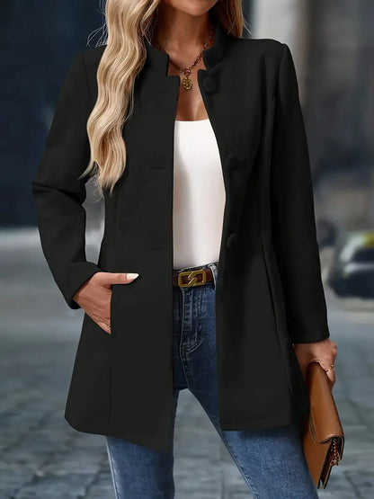Blazer Sin Cuello Con Cierre De Botones Y Largo Medio Para Mujeres | Ideal Para Uso Diario O Entornos Formales